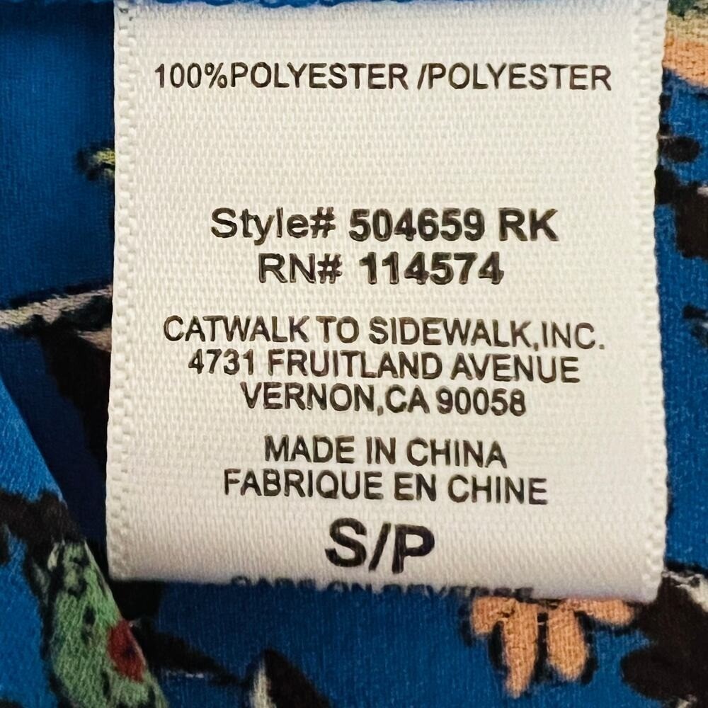 Pleione Floral Blouse Small‎ Blue V Neck Cap Sleeve Popover Boho - Picture 8 of 10